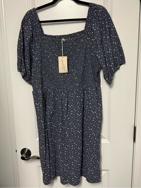 Universal Thread Navy Blue Floral Smocked Midi Dress